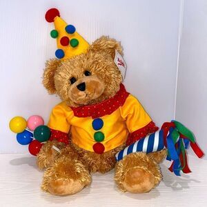 Mrs. Fields Plush Teddy Bear Confetti Happy Birthday Clown  Stuffed Animal NWT